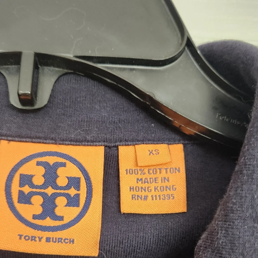 Tory Burch XS 3/4 Length Sleeve Navy Polo Top